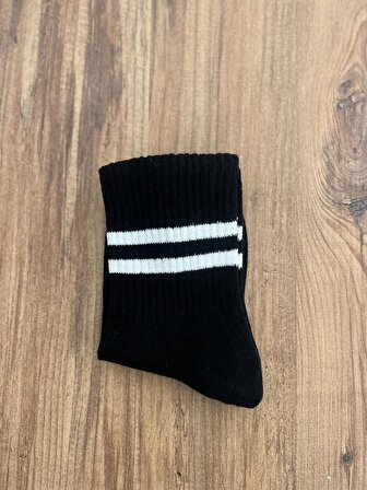 Beyaz Şeritli Siyah Kolej Çorap