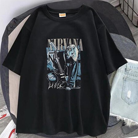 Rock Serisi Nirvana Poster Siyah Unisex Oversize T-shirt