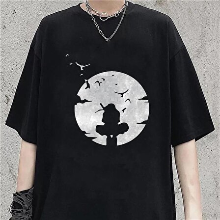 Itachi Shadow Baskılı Siyah Unisex Oversize T-shirt