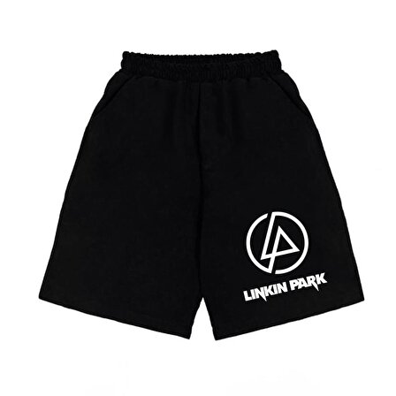 Linkin Park Logo Baskılı Siyah Unisex Penye Şort