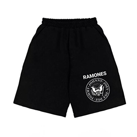 Ramones Logo Baskılı Siyah Unisex Penye Şort
