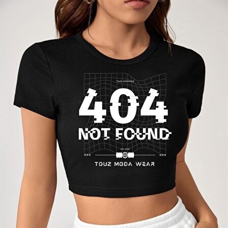 404 Not Found Baskılı Siyah Crop