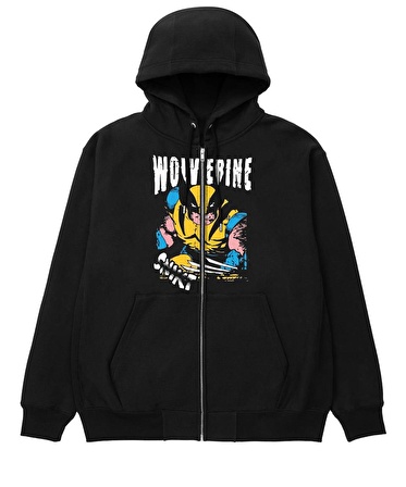 Wolverine Baskılı Oversize Fermuarlı Siyah Unisex Kapüşonlu Hırka