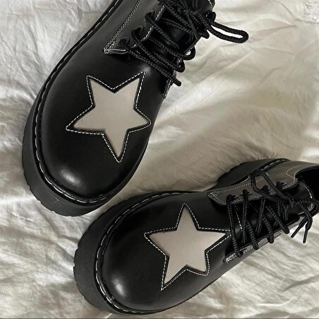 Siyah Oxford Star Detail Lolita Ayakkabı