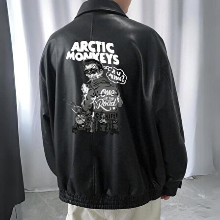 Artic Monkeys Baskılı Streetwear Siyah Oversize Unisex Astarlı Deri Ceket