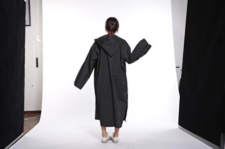 Unisex Siyah Yağmurluk Şeffaf Su Geçirmez Kıyafet Üstü Eva Kumaş Marlux Yağmurluk