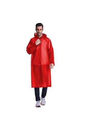 Unisex Kırmızı Yağmurluk Şeffaf Su Geçirmez Kıyafet Üstü Eva Kumaş Marlux Yağmurluk