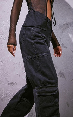 Y2K RECYCLED BLACK CARGO POCKET WIDE LEG JEAN