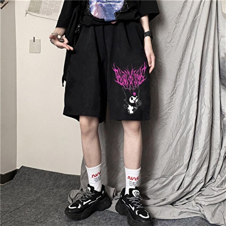 Touz Anime Harajuku Kuromi Sanrio Penye Unisex Şort