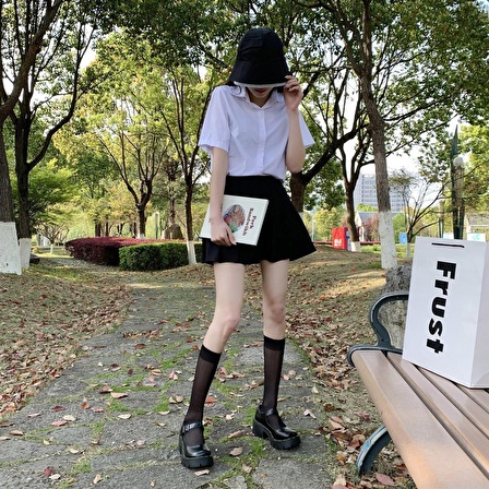 Touz Siyah Oxford Harajuku Tarz Lolita Ayakkabı