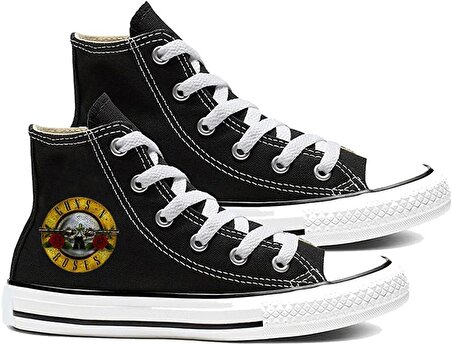 Guns N' Roses Baskılı Siyah Kanvas Ayakkabı