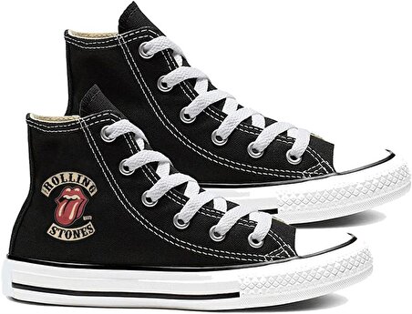 Rock Serisi - Rolling Stones Baskılı Siyah Kanvas Ayakkabı
