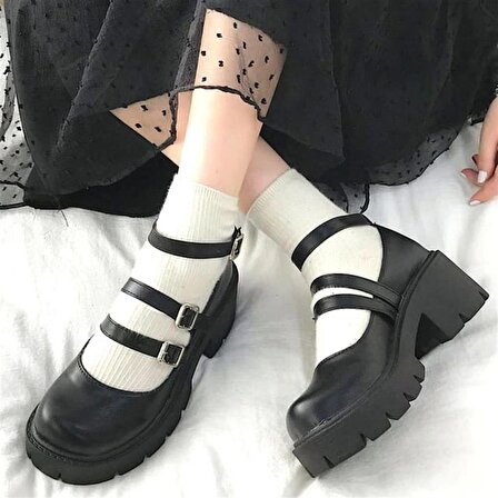 Touz Siyah Oxford Harajuku Tarz Bilek Toka Lolita Ayakkabı