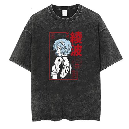 Yıkamalı Rei Ayanami Unisex Eskitme T-shirt