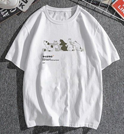 Cats Beyaz Unisex Oversize T-shirt