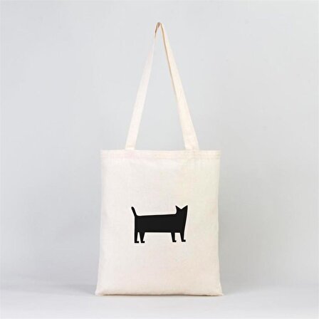 Siyah Kedi Baskılı Bez Çanta