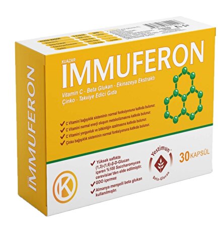 İmmuferon - Beta Glucan ve Vitamin C içeren Gıda Takviyesi 30 Kapsül