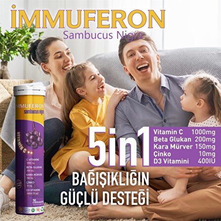 İmmuferon Sambucus Nigra + Vitamin C + Beta Glucan + Çinko + Vitamin D3 20 Efervesan Tablet