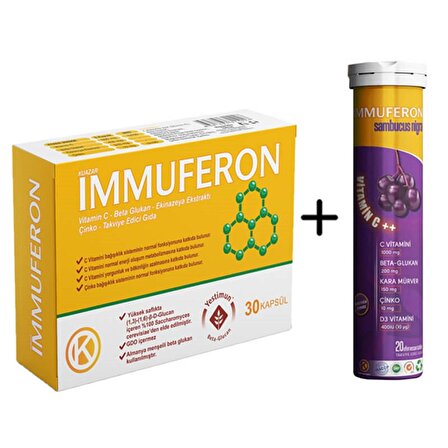 İmmuferon - Beta Glucan + Vitamin C + Çinko + Kara Mürver içerikli 2'li Kofre Gıda Takviyesi