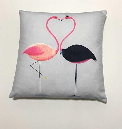 Dekoratif Baskılı Kırlent Kılıfı-Aşık Flamingolar 
