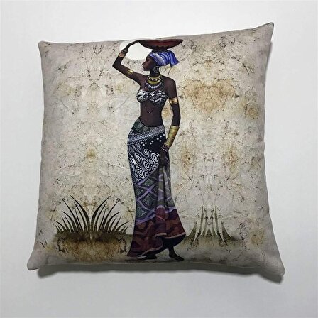 Dekoratif Baskılı Kırlent Kılıfı-Afrikalı Kadın De