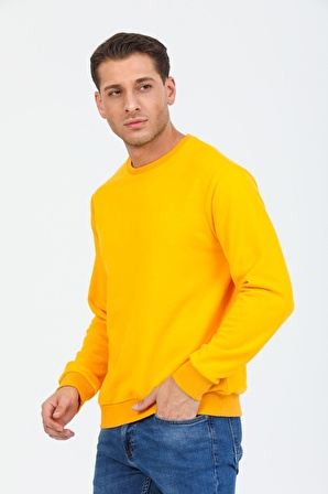 Sarı Kapüşonsuz Bisiklet Yaka Basic Sweatshirt