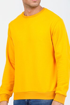 Sarı Kapüşonsuz Bisiklet Yaka Basic Sweatshirt
