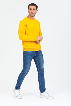 Sarı Kapüşonsuz Bisiklet Yaka Basic Sweatshirt