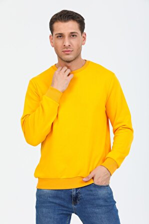 Sarı Kapüşonsuz Bisiklet Yaka Basic Sweatshirt