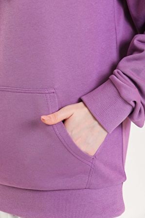 Pembe Kapüşonlu Kanguru Cepli Basic Sweatshirt