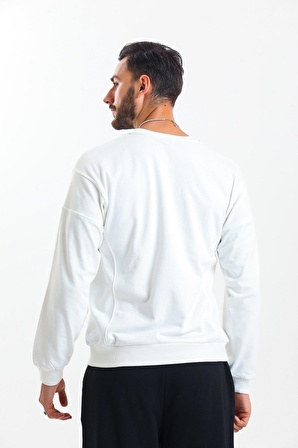 Ekru Parçalı Sweatshirt