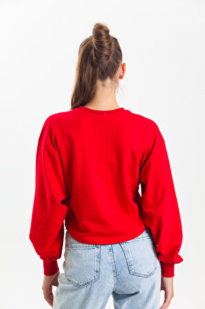 Kırmızı Oversize Crop Sweatshirt