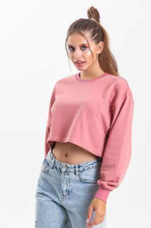 Gül Kurusu Oversize Crop Sweatshirt