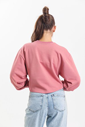 Gül Kurusu Oversize Crop Sweatshirt