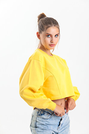 Sarı Oversize Crop Sweatshirt