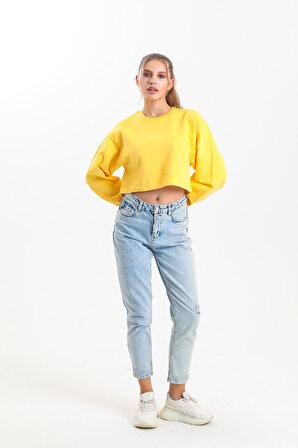 Sarı Oversize Crop Sweatshirt