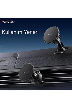 Peeq Yesido C153 2in1 Izgara Klipsli ve Yapışkanlı 360 Derece Ayarlanabilir Manyetik Magsafe Araç Tutucu