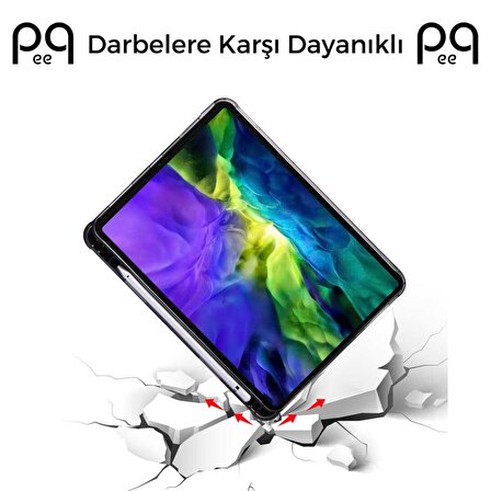 Peeq iPad Pro 12.9 Inç M2 2022 6.nesil Katlanabilir Kalemlikli Standlı Uyku Modlu Tablet Kılıfı