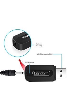 Peeq Earldom M22 Bluetooth 5.0 Usb Aux Dönüştürücü