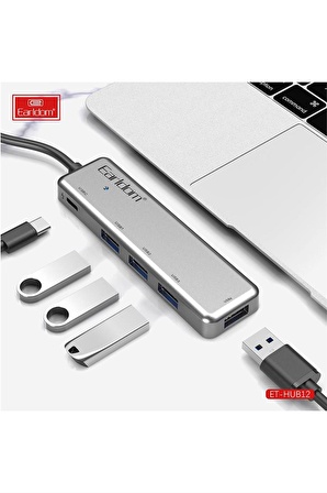 Peeq Earldom HUB12 Tak Çalıştır 40cm 4 Adet Usb 2.0 ve 1 Adet Type-C Çıkışlı Usb Çoklayıcı