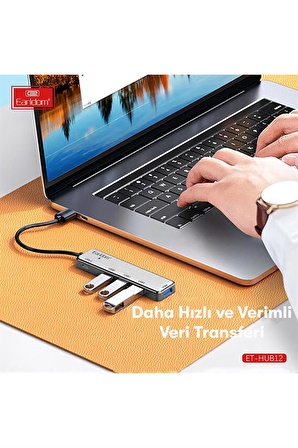 Peeq Earldom HUB12 Tak Çalıştır 40cm 4 Adet Usb 2.0 ve 1 Adet Type-C Çıkışlı Usb Çoklayıcı