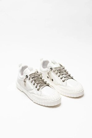 Beyaz Kadın Sneakers Taşlı Ip Bağcıklı Paraşüt Look Spor Ayakkabı