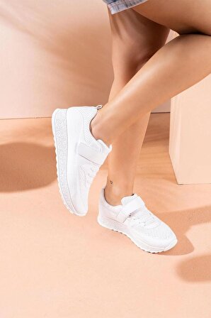 Beyaz Kadın Sneakers Cırlı Simli Taban Spor Ayakkabı Elisa