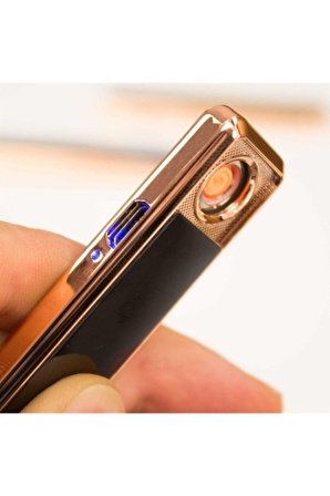 Siyah-mavi-gold Alevsiz Şarjlı Usb Kızaklı Çakmak