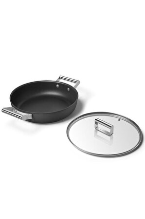 SMEG Cookware 50'S Style Siyah Pilav Tenceresi Cam Kapaklı 28 cm 