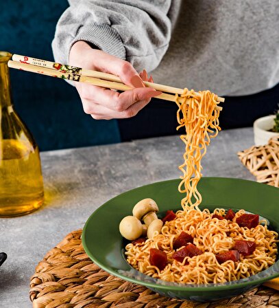 Ahşap Chopstick Ve Noodle Makarna Tabağı Set