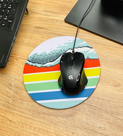 Retro Dalga Tasarımlı Oval Mouse Pad	