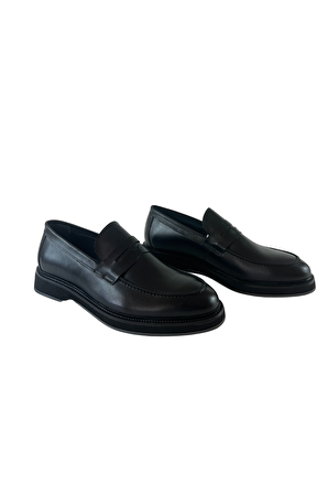 La scada DK0065 Siyah Antik Hakiki Deri Erkek Klasik Ayakkabı