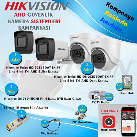 Hikvision 2 Megapiksel HD 1920x1080 IP Kamera Güvenlik Kamerası Seti 4'lü