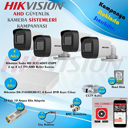 Hikvision 2 Megapiksel HD 1920x1080 Bullet Güvenlik Kamerası Seti 4'lü